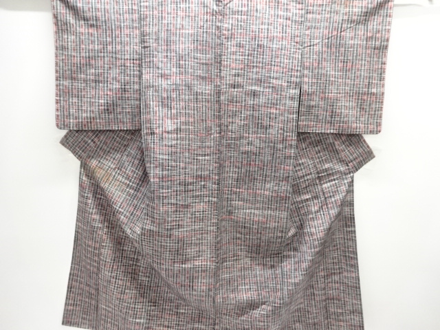 JAPANESE KIMONO / ANTIQUE CHECKERED WEAVE TSUMUGIHITOE KIMONO